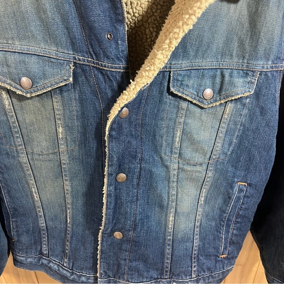 Vintage Abercrombie & Fitch Sherpa Lined Denim Jacket workwear men's size large - Picture 5 of 12
